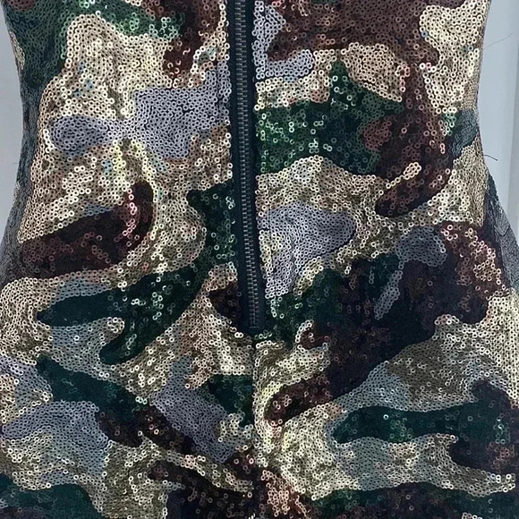 NWT Pink Owl Sequin Camo Plunge Neckline Stretchy Cocktail Dress Medium - Picture 6 of 10